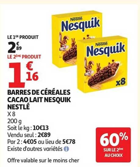 BARRES DE CÉRÉALES CACAO LAIT NESQUIK NESTLÉ X 8 200 g