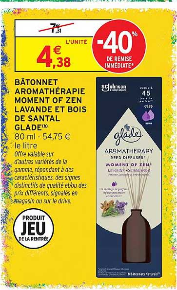BÂTONNET AROMATHÉRAPIE MOMENT OF ZEN LAVANDE ET BOIS DE SANTAL GLADE