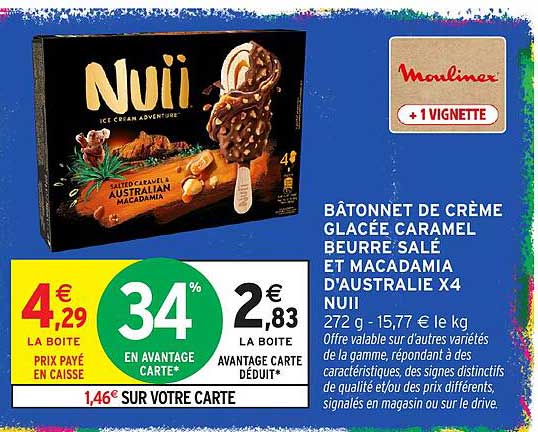 BÂTONNET DE CRÈME GLACÉE CARAMEL BEURRE SALÉ ET MACADAMIA D'AUSTRALIE X4 NUII