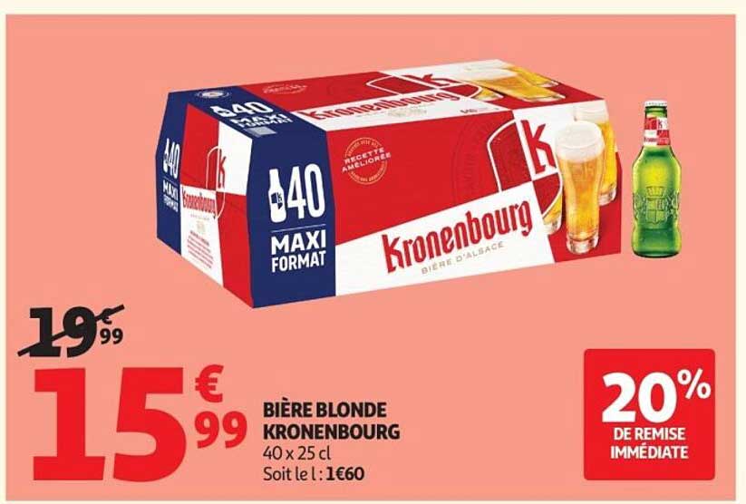 BIÈRE BLONDE KRONENBOURG 40 x 25 cl Soit le l : 1€60