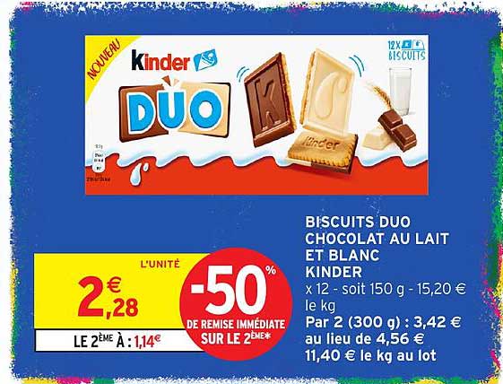 BISCUITS DUO CHOCOLAT AU LAIT ET BLANC KINDER