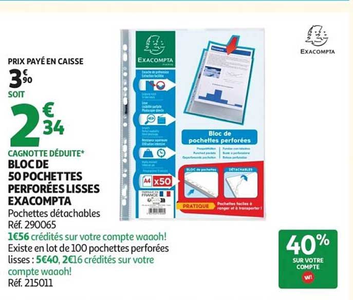 BLOC DE 50 POCHETTES PERFORÉES LISSES EXACOMPTA