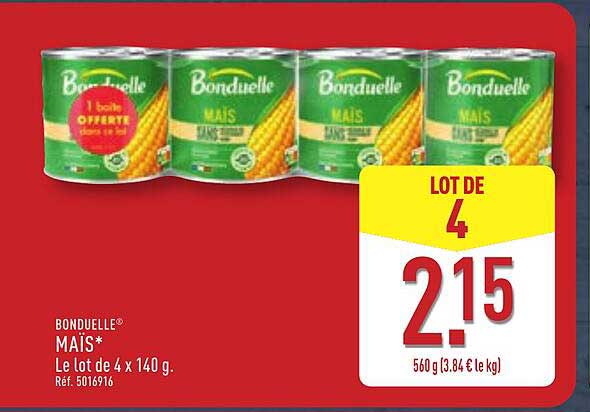 BONDUELLE® MAÏS* Le lot de 4 x 140 g. Réf. 5016916