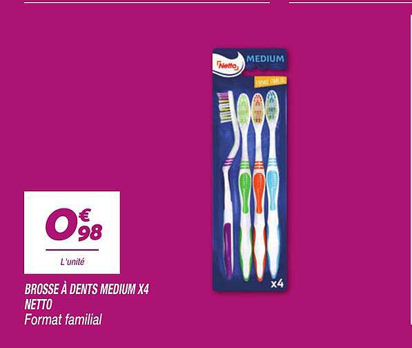 BROSSE À DENTS MEDIUM X4 NETTO Format familial