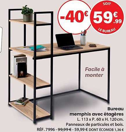 Bureau memphis avec étagères