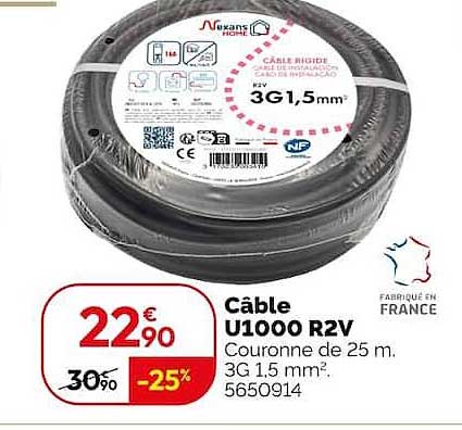 Câble U1000 R2V Couronne de 25 m. 3G 1,5 mm². 5650914
