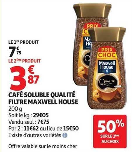 CAFÉ SOLUBLE QUALITÉ FILTRE MAXWELL HOUSE 200 g