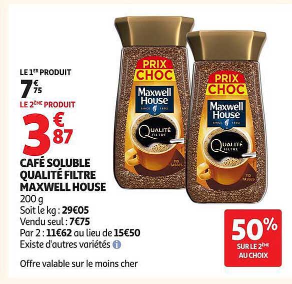 CAFÉ SOLUBLE QUALITÉ FILTRE MAXWELL HOUSE