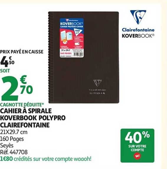 CAHIER À SPIRALE KOVERBOOK POLYPRO CLAIREFONTAINE