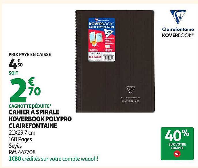 CAHIER À SPIRALE KOVERBOOK POLYPRO CLAIREFONTAINE