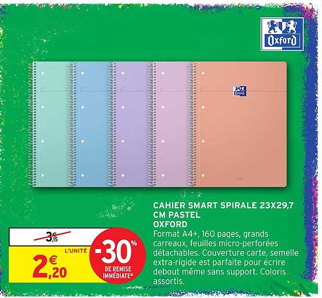 CAHIER SMART SPIRALE 23X29,7 CM PASTEL OXFORD