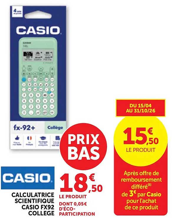 CALCULATRICE SCIENTIFIQUE CASIO FX92 COLLEGE