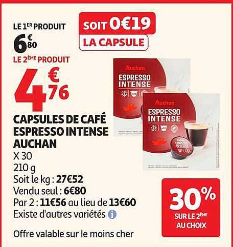CAPSULES DE CAFÉ ESPRESSO INTENSE AUCHAN