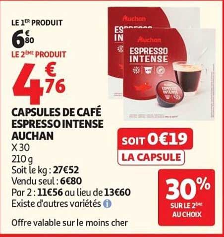 CAPSULES DE CAFÉ ESPRESSO INTENSE AUCHAN