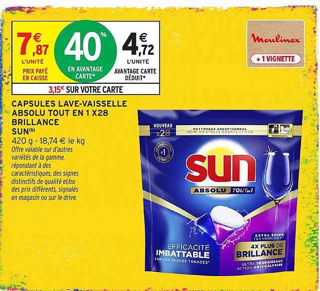 CAPSULES LAVE-VAISSELLE ABSOLU TOUT EN 1 X28 BRILANCE SUN(b)