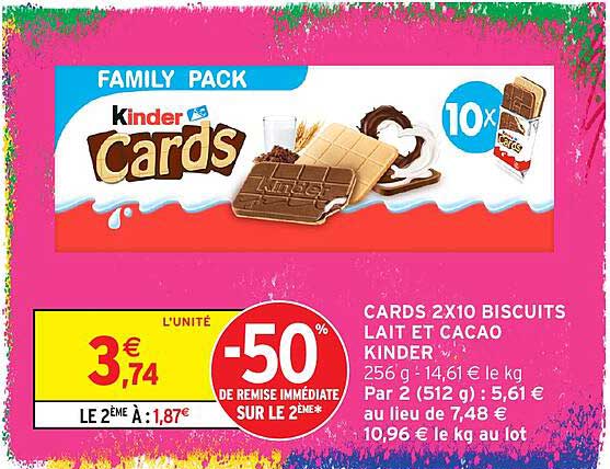 CARDS 2X10 BISCUITS LAIT ET CACAO KINDER