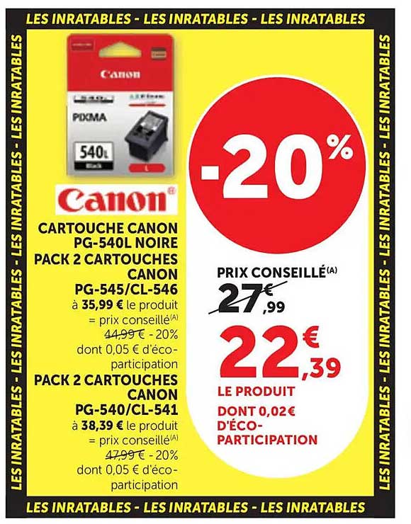 CARTOUCHE CANON PG-540L NOIRE PACK 2 CARTOUCHES CANON PG-545/CL-546