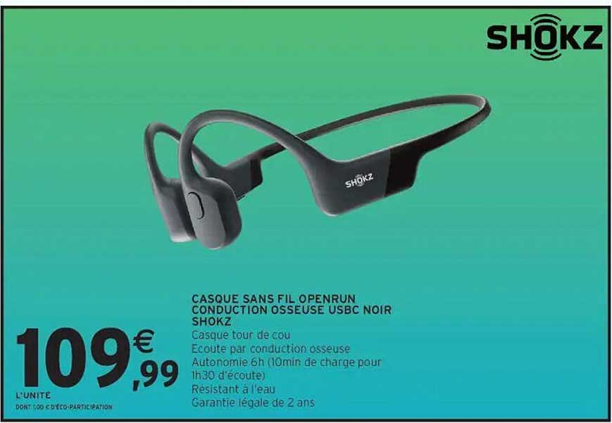 CASQUE SANS FIL OPENRUN CONDUCTION OSSEUSE USBC NOIR SHOKZ