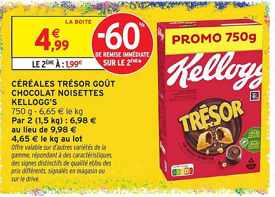 CÉRÉALES TRÉSOR GOÛT CHOCOLAT NOISETTES KELLOGG'S