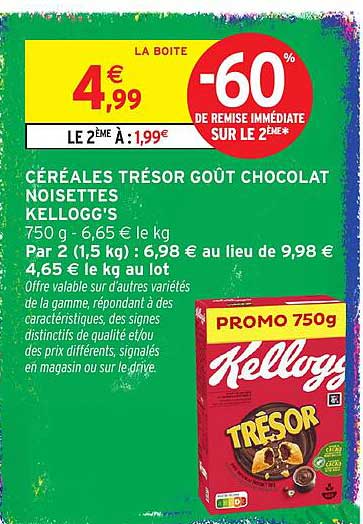 CÉRÉALES TRÉSOR GOÛT CHOCOLAT NOISETTES KELLOGG'S