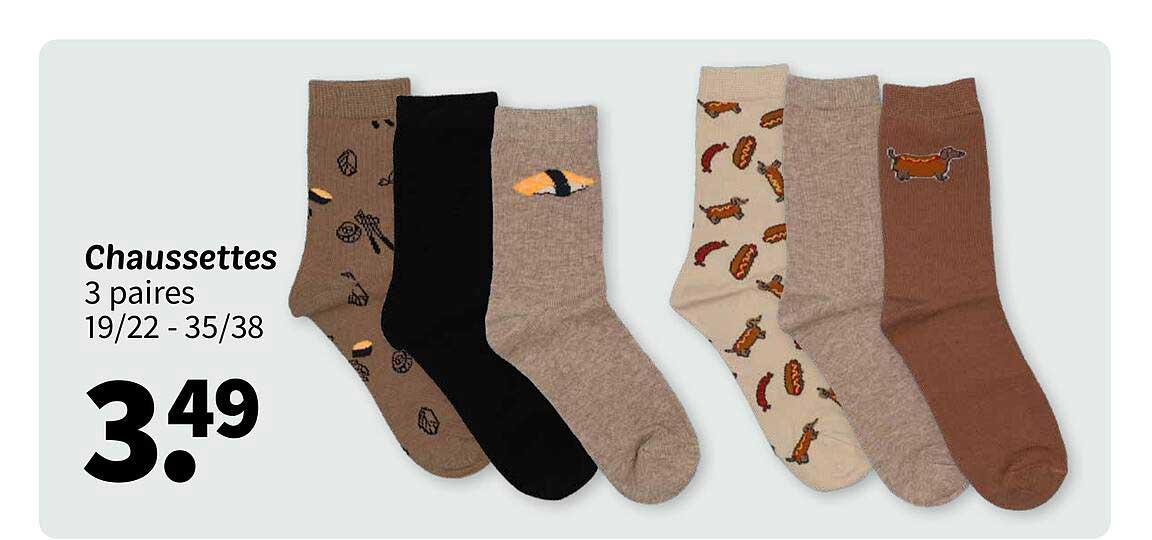 Chaussettes 3 paires 19/22 - 35/38