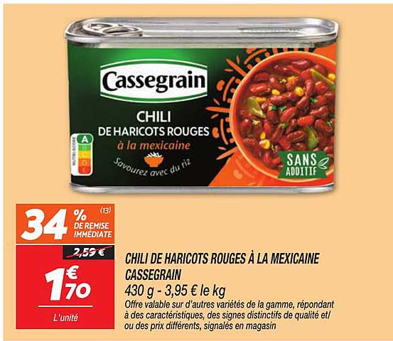 CHILI DE HARICOTS ROUGES À LA MEXICAINE CASSEGRAIN