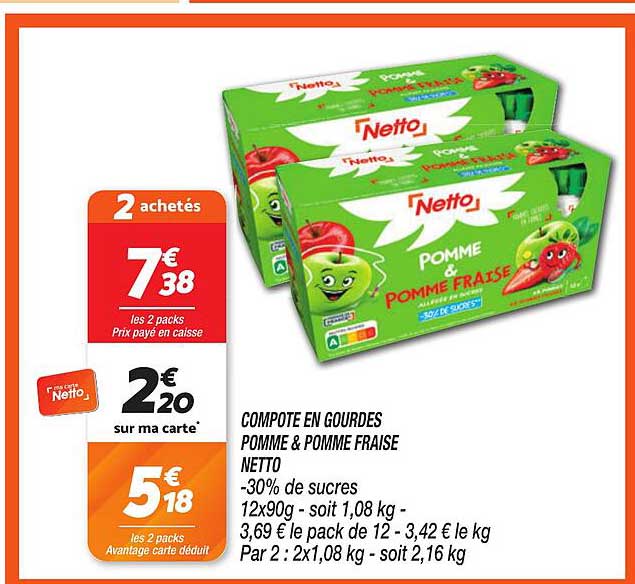 COMPOTEE EN GOURDES POMME & POMME FRAISE NETTO