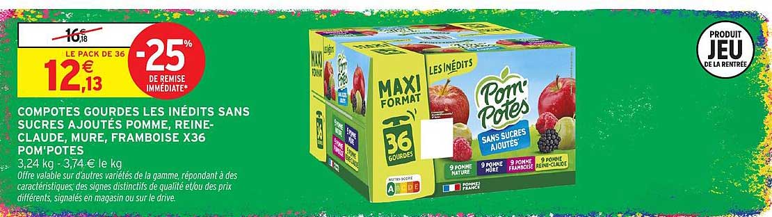 COMPOTES GOURDES LES INÉDITS SANS SUCRES AJOUTÉS POMME, REINE-CLAUDE, MURE, FRAMBOISE X36 POM'POTES