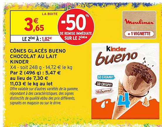 CÔNES GLACÉS BUENO CHOCOLAT AU LAIT KINDER