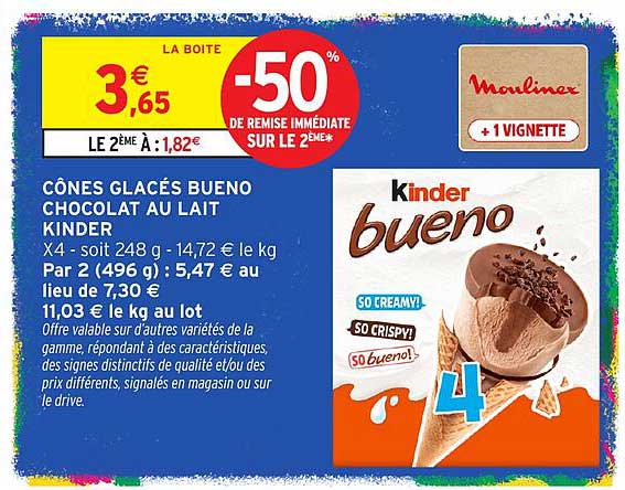 CÔNES GLACÉS BUENO CHOCOLAT AU LAIT KINDER