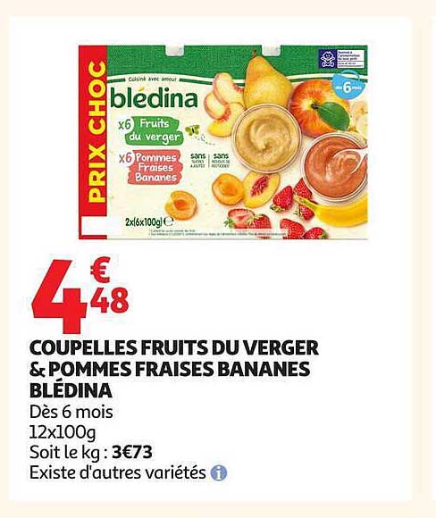 COUPELLES FRUITS DU VERGER & POMMES FRAISES BANANES BLÉDINA