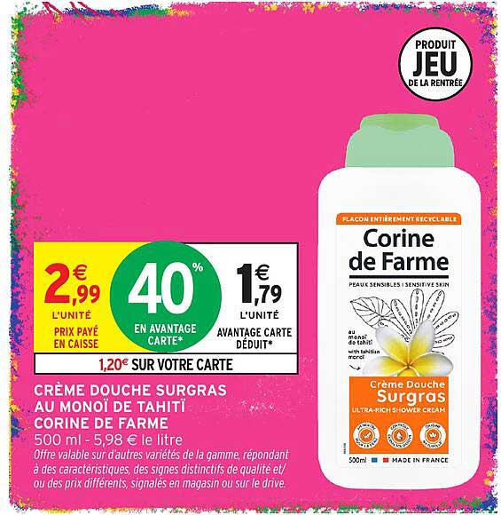 CRÈME DOUCHE SURGRAS AU MONOÏ DE TAHITI CORINE DE FARME