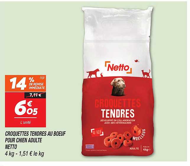 CROQUETTES TENDRES AU BOEUF POUR CHIEN ADULTE NETTO