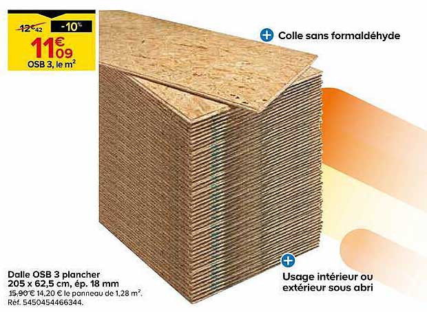 Dalle OSB 3 plancher 205 x 62,5 cm, ép. 18 mm