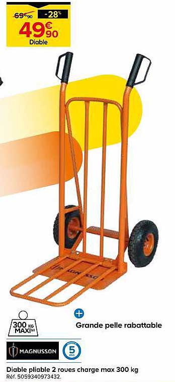 Diable pliable 2 roues charge max 300 kg