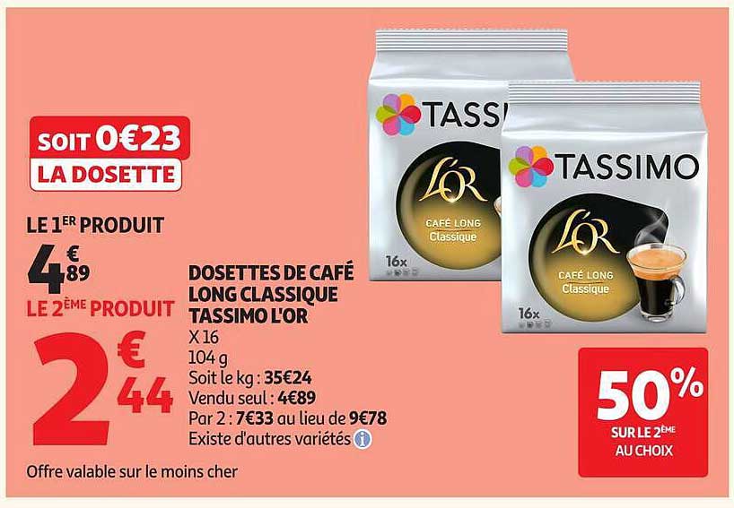 DOSETTES DE CAFÉ LONG CLASSIQUE TASSIMO L’OR