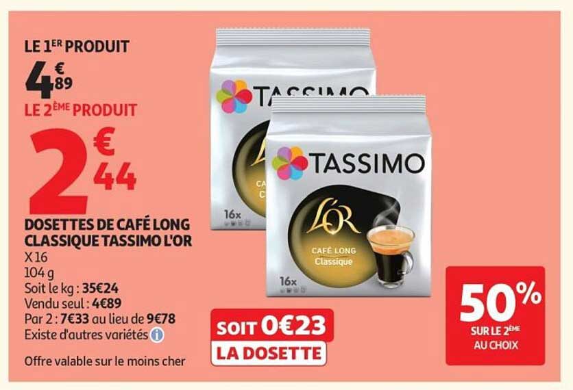 DOSETTES DE CAFÉ LONG CLASSIQUE TASSIMO L'OR