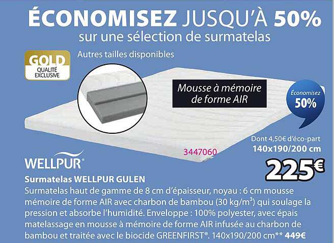 ÉCONOMISEZ JUSQU’À 50% sur une sélection de surmatelas