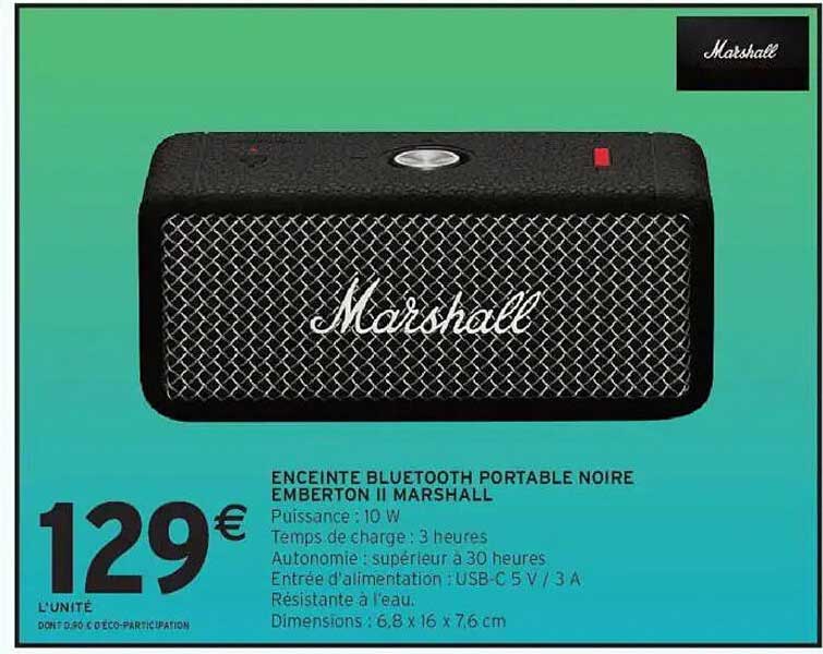 ENCEINTE BLUETOOTH PORTABLE NOIRE EMBERTON II MARSHALL