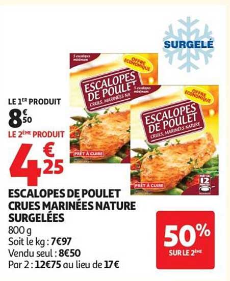 ESCALOPES DE POULET CRUES MARINÉES NATURE SURGELÉES