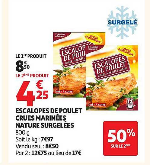 ESCALOPES DE POULET CRUES MARINÉES NATURE SURGELÉES