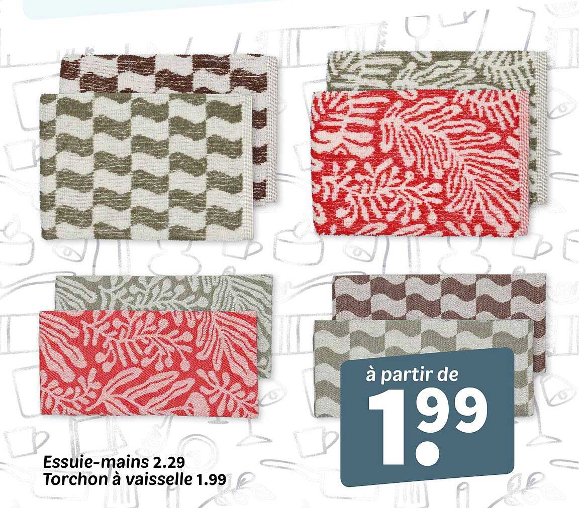 Essuie-mains 2.29 Torchon à vaisselle 1.99