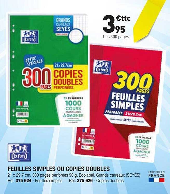 FEUILLES SIMPLES OU COPIES DOUBLES