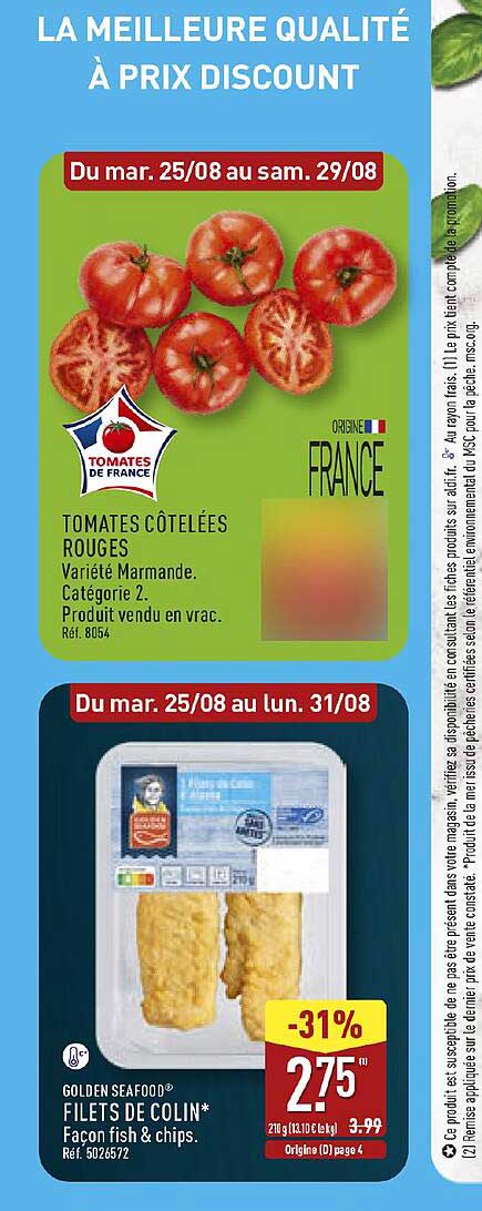 FILETS DE COLIN* Façon fish & chips.