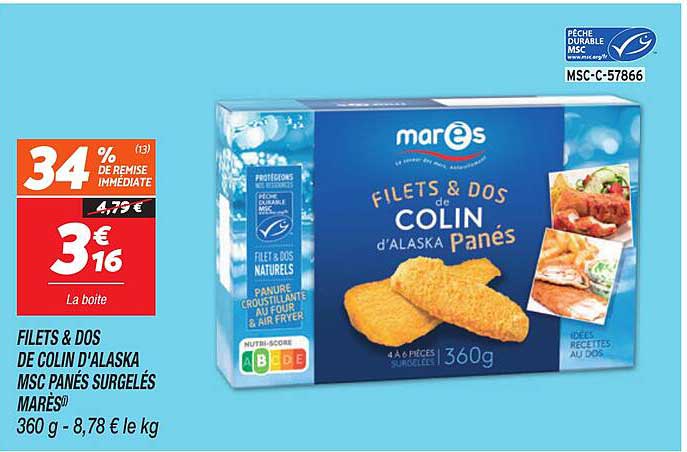 FILETS & DOS DE COLIN D'ALASKA MSC PANÉS SURGELÉS MARESI®