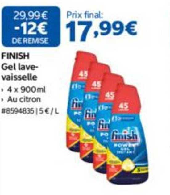 FINISH Gel lave-vaisselle, 4 x 900ml, Au citron