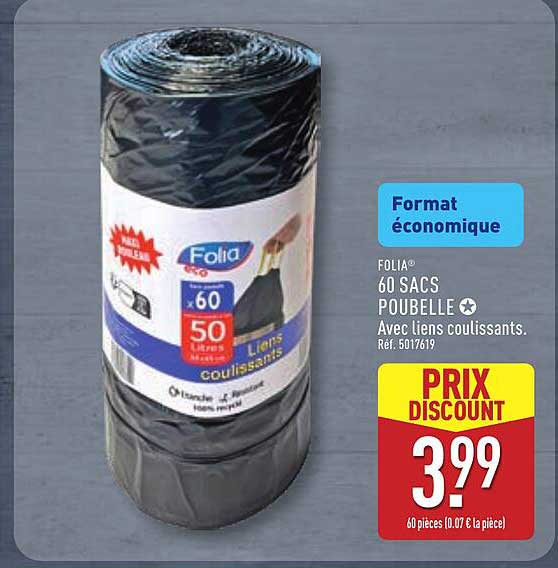 FOLIA® 60 SACS POUBELLE Avec liens coulissants.