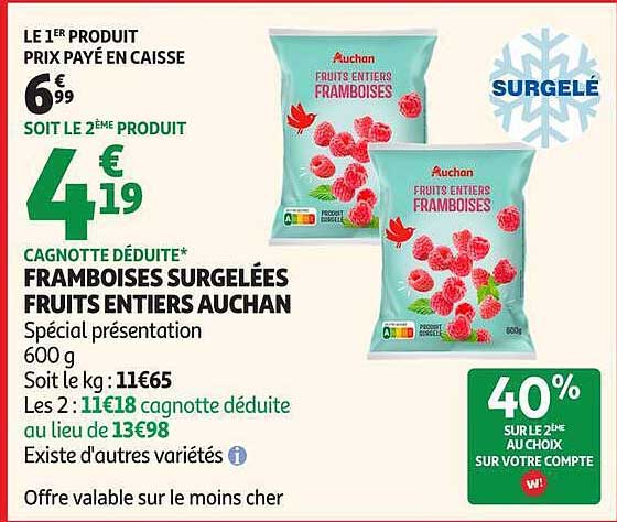 FRAMBOISES SURGELÉES FRUITS ENTIERS AUCHAN