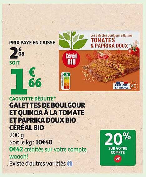 GALETTES DE BOULGOUR ET QUINOA À LA TOMATE ET PAPRIKA DOUX BIO CÉRÉAL BIO