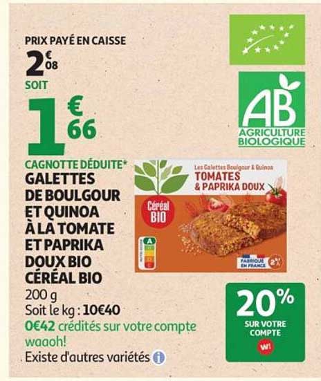 GALETTES DE BOULGOUR ET QUINOA À LA TOMATE ET PAPRIKA DOUX BIO CÉRÉAL BIO